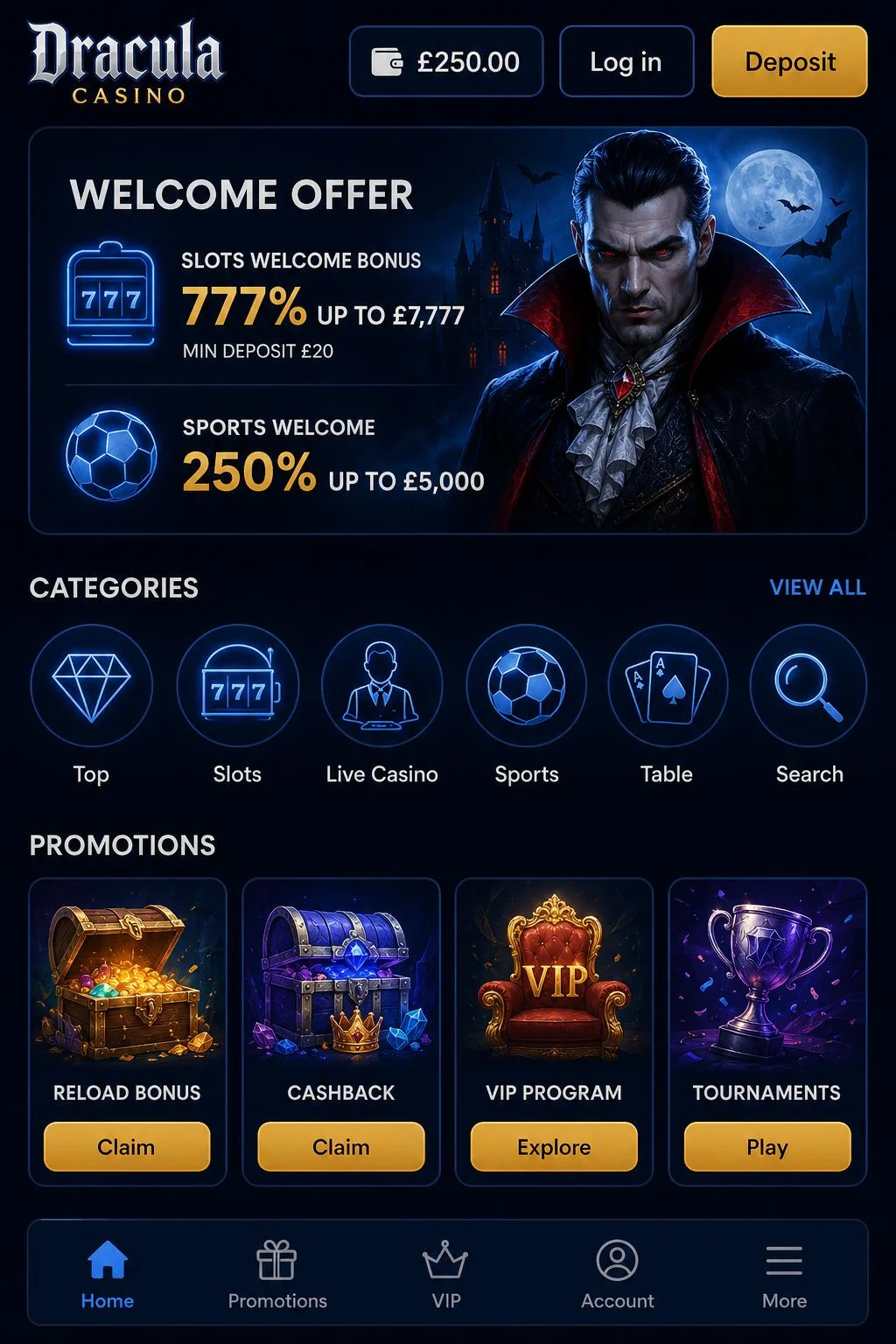 Dracula Casino app and mobile experience