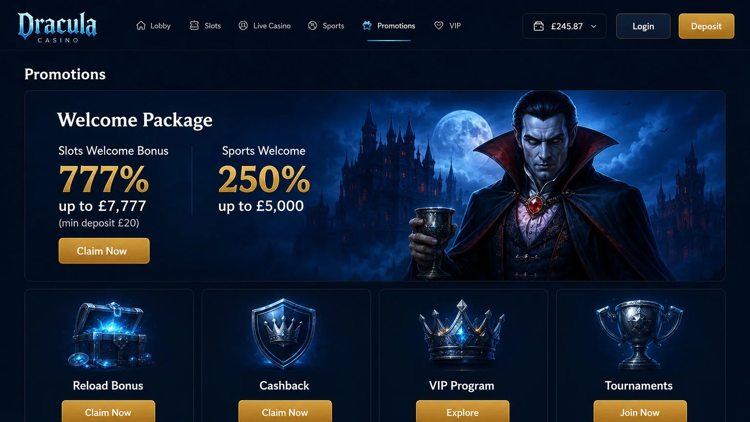 Dracula Casino promotions and reward offers