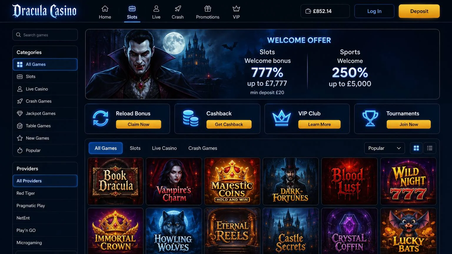Dracula Casino review games and software selection